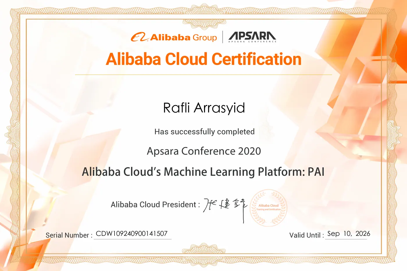 Alibaba Cloud PAI Certificate